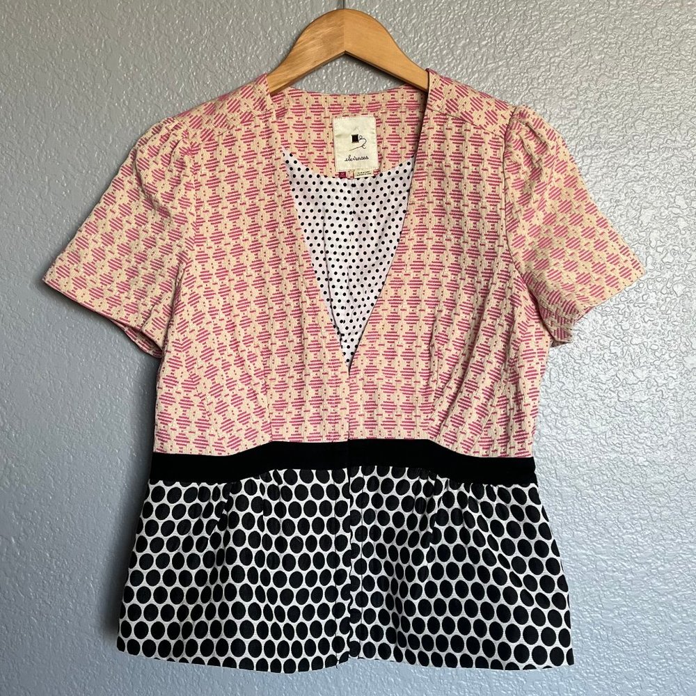 Anthropologie Elevenses Peplum Jacquard Top